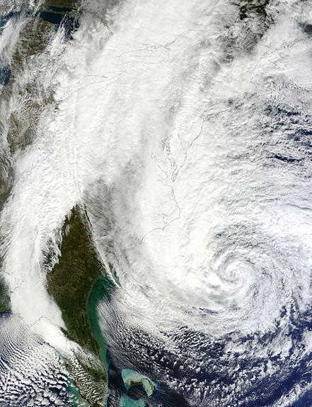 A satellite image of Hurricane Sandy
