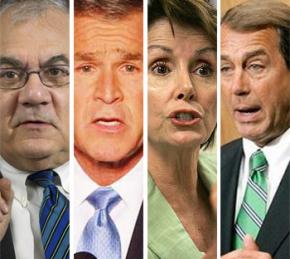 Rep. Barney Frank, George Bush, House Speaker Nancy Pelosi, Rep. John Boehner