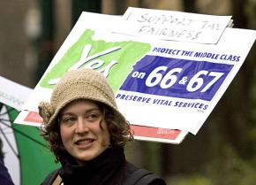 Oregon voters rallying for Measures 66 and 67