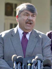 AFL-CIO President Richard Trumka speaks to reporters outside the White House